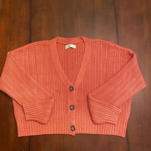 Hollister Dark Salmon Midriff Button Up Sweater